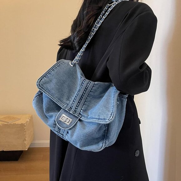 Denim Purse for Women Jean Purses Tote Bag for Womens Handbags Work Bags Jean Sh - Picture 2 of 6